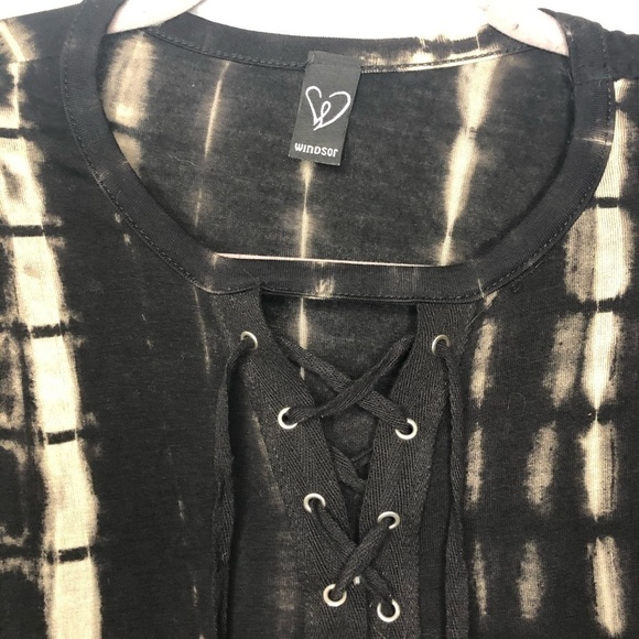 𝅺WINDSOR Lace Up Bleach Dye Tie Dye Printed Mini Dress XS - Picture 4 of 6